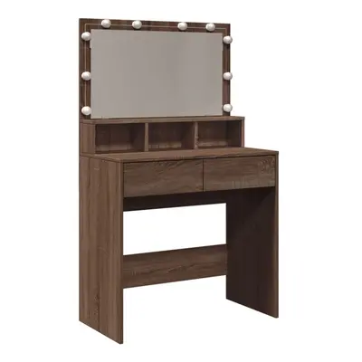 (brown oak) vidaXL Dressing Table with LED Cosmetic Table Vanity Makeup Table Smoked Oak