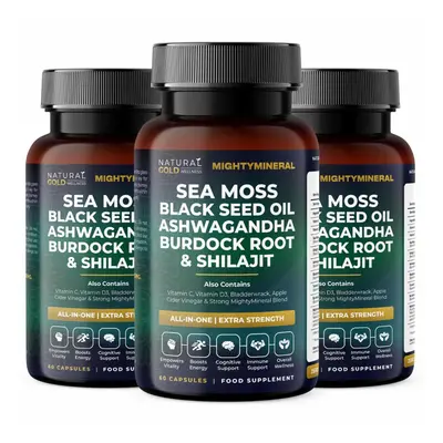 (3 Bottles (Three Month Supply)) All-in-One Mineral Supplement Sea Moss, Shilajit & Ashwagandha 