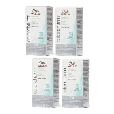 (T28 Pack of 4) Wella Color Charm T28 Natural Blonde Permanent Liquid Hair Toner