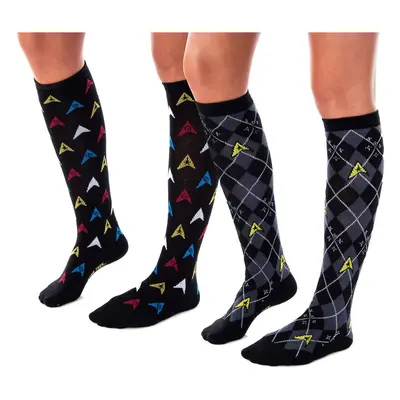 Star Trek Womens Repeat Pattern Knee High Argyle and Trexel Badges Socks 2-Pack