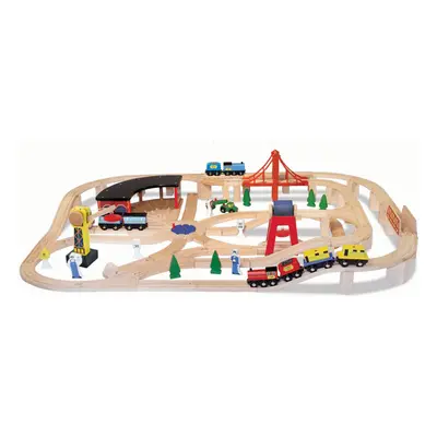 Melissa & Doug Wooden Railway Set, Pieces - Wooden Train Set for Toddlers Ages 3+