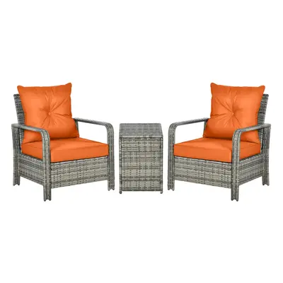 Outsunny PCs PE Rattan Garden Sofa Set w/ Chairs & Storage Table Orange