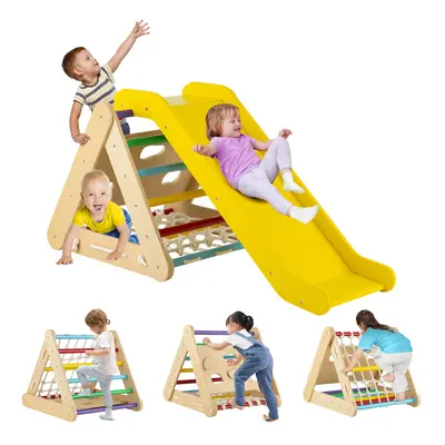 4-in-1 Triangle Climber Set Wooden Toddler Climber w/ Ramp Sliding Board