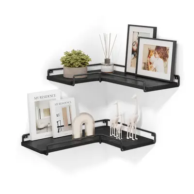 VASAGLE Corner Shelf Wall Mount Set of Corner Floating Shelves Small Corner Wall Shelf for Decor