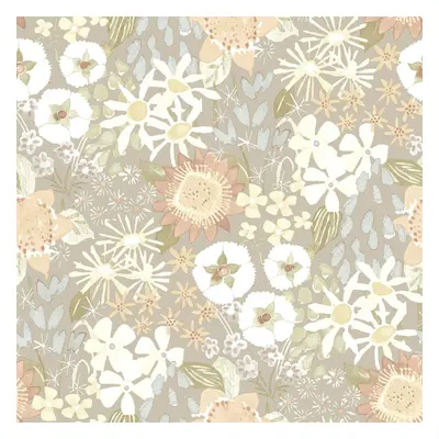 (Light Grey/Blue) Karina Wildflower Garden Vinyl Wallpaper Fine Decor