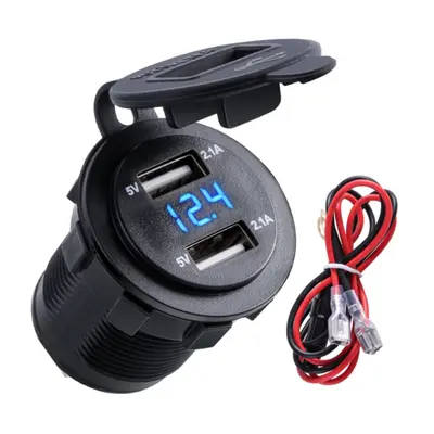 (Blue) 12V-24V 3.1A Dual USB Charger Socket Adapter Voltage Voltmeter for Motorcycle Car Boat Ma