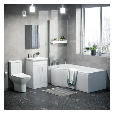 Nes Home P-Shaped LH Bath 500mm Floor Vanity Unit & Close Coupled Toilet Suite