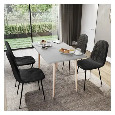 (Black, 4) Luton Velvet Dining Chair Set Kitchen Room Home