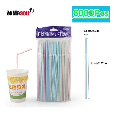 (stripe 6000Pcs) 50/3000/6000Pcs Multicolor Drinking Rietjes Straw Milk Tea Bar Party Kunststof 