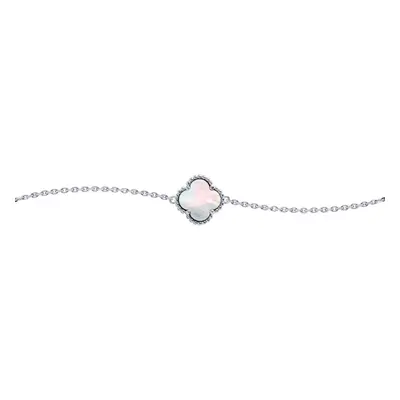 Jewelco London Silver White Clover Mother of Pearl Bead Edge Lucky Charm Chain Bracelet 7-8.5" -