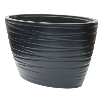 XL 56L Rippled Black Oval Planter Tall Indoor & Outdoor Plant Pot