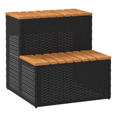 (black, x x 50.5 cm) vidaXL Hot Tub Step Grey 50x50x50.5 cm Poly Rattan and Solid Acacia