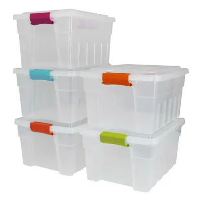 (5) 32L Plastic Storage Boxes Underbed Bedding Drawer Container Toys Clothes Shoes