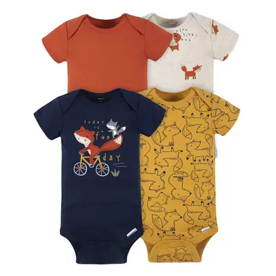 Gerber Baby Boys' 4-Pack Short Sleeve Onesies Bodysuits Orange Fox