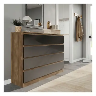 (Oak Carcass + Black Drawers) Modern Wide Wooden Chest of Drawers Bedroom Furniture Storage Beds