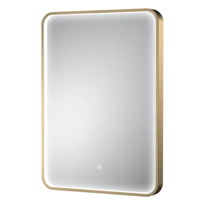 Contemporary Inset Framed LED Touch Sensor Mirror with De-mister Pad - x 500mm - Brushed Brass -