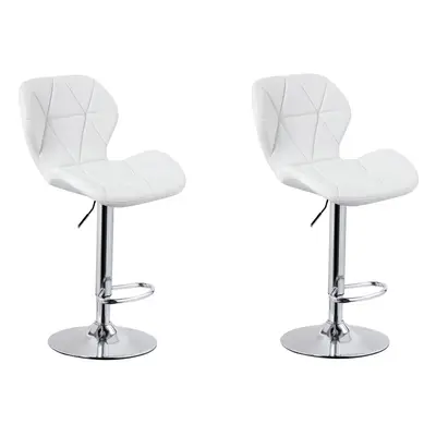 (PU Leather White) 2pk Charles Jacobs Diamond-Style Adjustable Breakfast Bar Stools With Footres