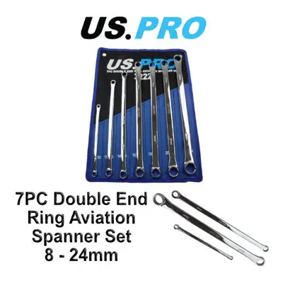 US PRO 7pc Aviation Double Ended Ring Extra Long Spanner Set - 24mm