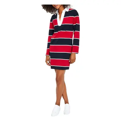 Tommy Hilfiger Women's Striped Long Sleeve Rugby Sportswear Dress Sky