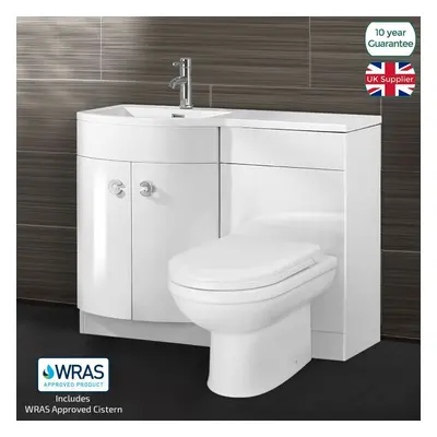 1100 mm P Shape WC Bathroom LH Vanity Suite Unit BTW Toilet White Square | Dene