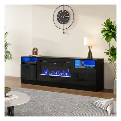 (Black) Recessed Electric Fireplace TV Stand with Remote Control