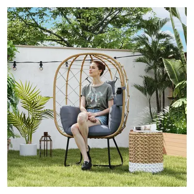 Outsunny Rattan Garden Egg Chair with Thickened Cushion, Headrest, Brown