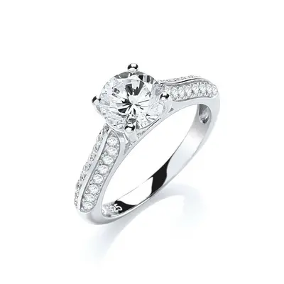 (Q) One Carat Solitaire Ring Solid Silver Hallmarked Dazzling Engagement J Jaz