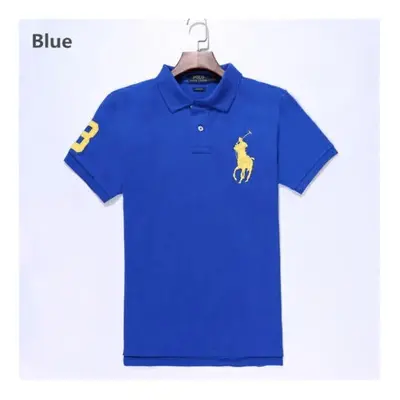 (Blue, M) Men's Custom Fit Polo Shirt Cotton Short Sleeve Large Pony Polo Top