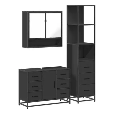 (black) vidaXL Piece Bathroom Furniture Set Smoked Oak Engineered Wood