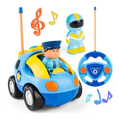 deAO Dolls Remote Control Cartoon Car for Toddlers with Light & Music, RC Police Car Toys, Birth