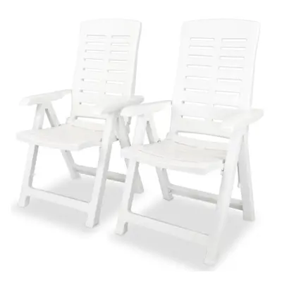 vidaXL 2x Reclining Garden Chairs 60x61x108cm Plastic White Foldable Seat