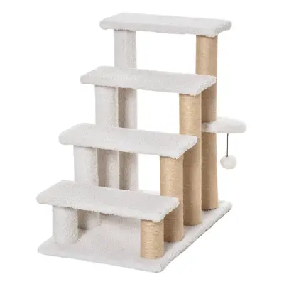 PawHut Pet Stair with 4-step Climb Ladder, Scratching Posts, White