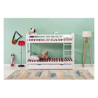 (Without mattresses, No) WHITE WOOD BUNK BED 3FT SINGLE KIDS BUNKBED