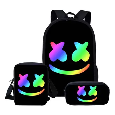 Marshmello 3pcs/Set Backpack Kids Boys Girls School Bag + Shoulder Bag + Pen Bag