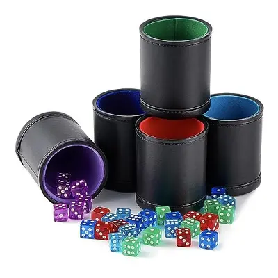 TOPTAN Pack Black PU Leather Dice Cups with Colorful Velvet Felt-Lined Interior and Matching Col