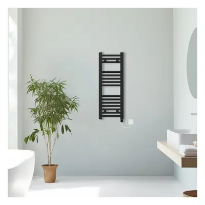 (Black, 800x300mm) Prefilled Electric Straight Heated Towel Rail Radiator Ladder Warmer