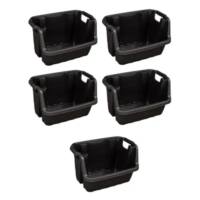 5x Heavy Duty Stacking Box Veg Recycling Storage Box Home Tool Black