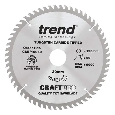 Trend CSB/19060 Craft Pro Fine Trim Finishing TCT Circular Saw Blade, 190mm x Teeth x 30mm Bore,