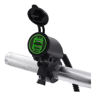 (Green) 28mm 5V 4.2A LED Dual USB Charger 12-24V Socket Power Supply Waterproof Motorcycle Bike 