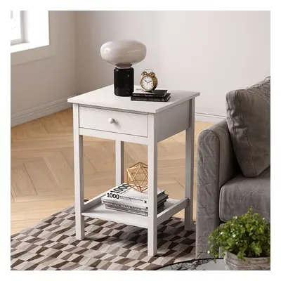 White Side End Table Slim Wooden Sofa Night Stand Bedside Drawer Storage Cabinet