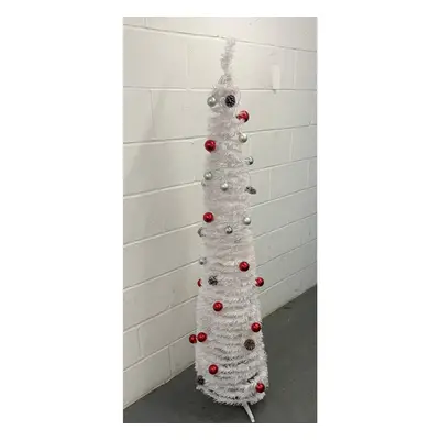 Home 6ft Pop Up Pre-Lit White Christmas Tree - Red & Silver Baubles