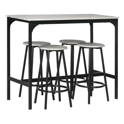 HOMCOM Piece Bar Table and Stools Set with Metal Frame Grey