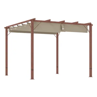 Outsunny x 3(m) Aluminium Garden Pergola with Retractable Roof, Natural