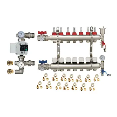 (7 PORT) Water Underfloor Heating Kit - Ports Manifold with Pump and Blending Valve Set