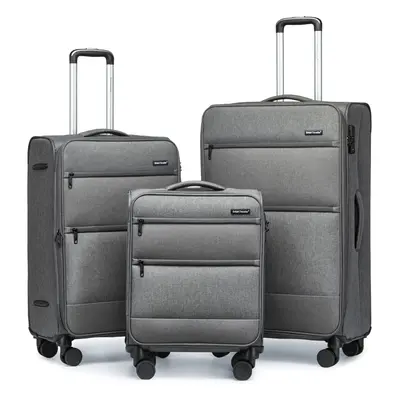 (Grey) Pieces 20+24+28 inch 600D Polyester and a Leather Trolley Suitcase