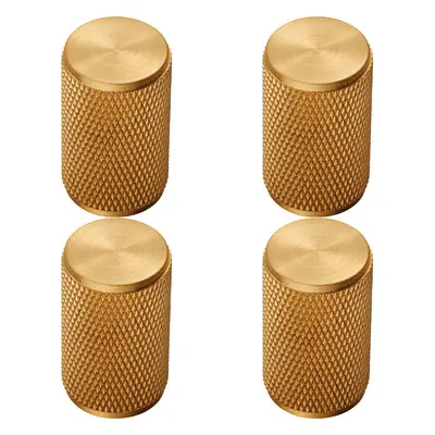 4x Knurled Cylindrical Cupboard Door Knob 18mm Dia Satin Brass Cabinet Handle