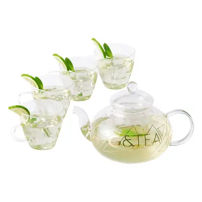 Premium Glass Gin Teapot with Removable Infuser Teacup Set - Cups for Cocktail Party, 800ml