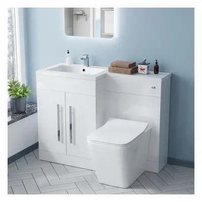 Aric 1100mm LH White Vanity with BTW Toilet, WC Unit & Resin Basin Flat Pack