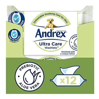 Andrex Ultra Care Washlets - Flushable Toilet Wipes - Soothing Care for Skin - Contains Aloe Ver