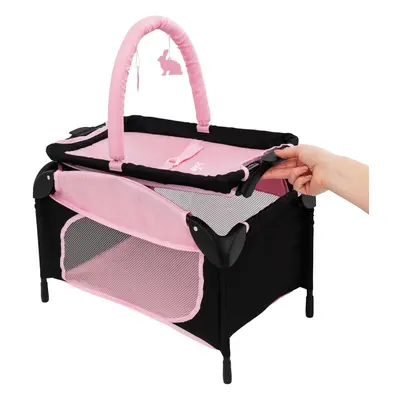 Joie Junior Sleep & Dream Travel Nursery Cot Toy In Pink & Black | Detachable Changing Unit and 